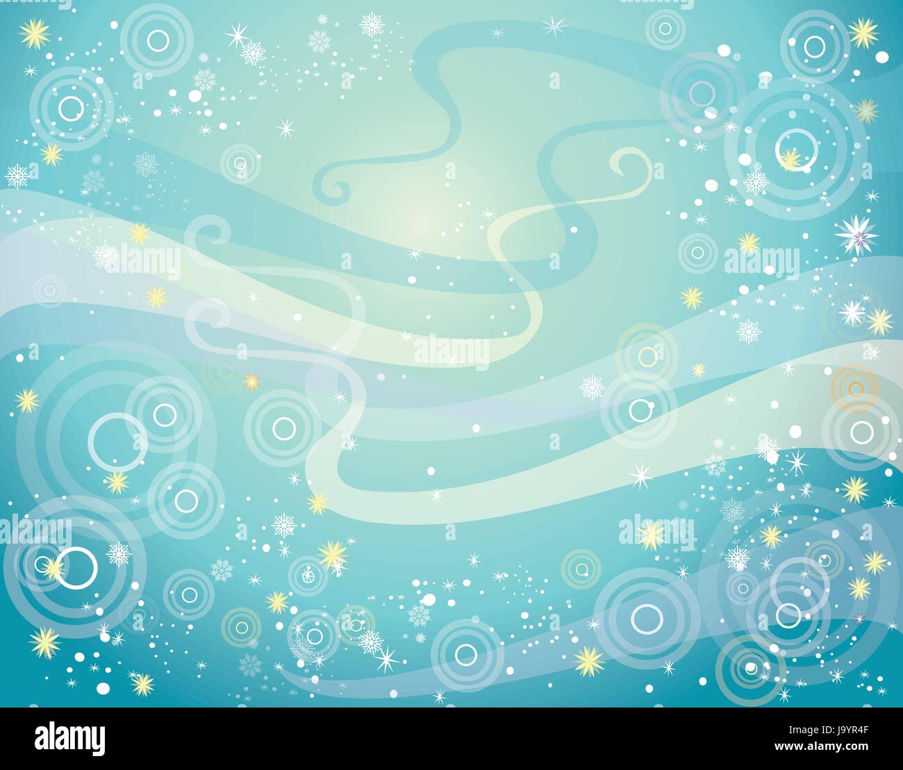 Turquoise vector background with circles, snowflakes and flowers Stock Vector