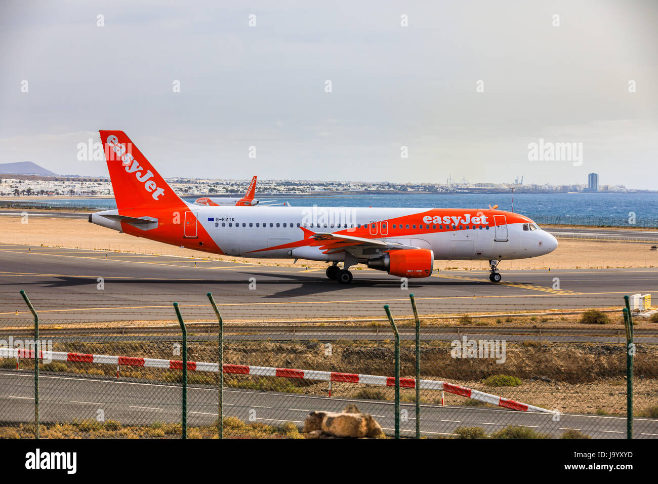 ARECIFE, SPAIN - APRIL, 15 2017: AirBus A320 - 200 of easyjet ready to take off at Lanzarote Airport Stock Photo