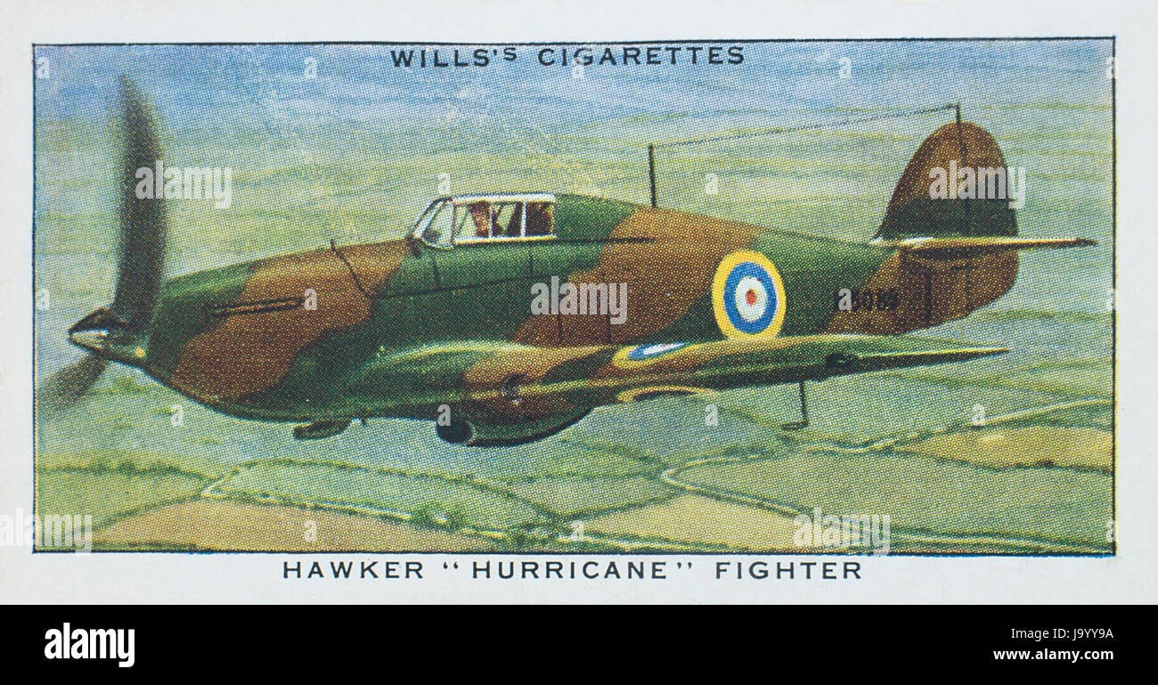 wills cigarette cards speed Hawker Hurricane Fighter in Wills 1938 Speed A Series of cigarette cards  Stock Photo