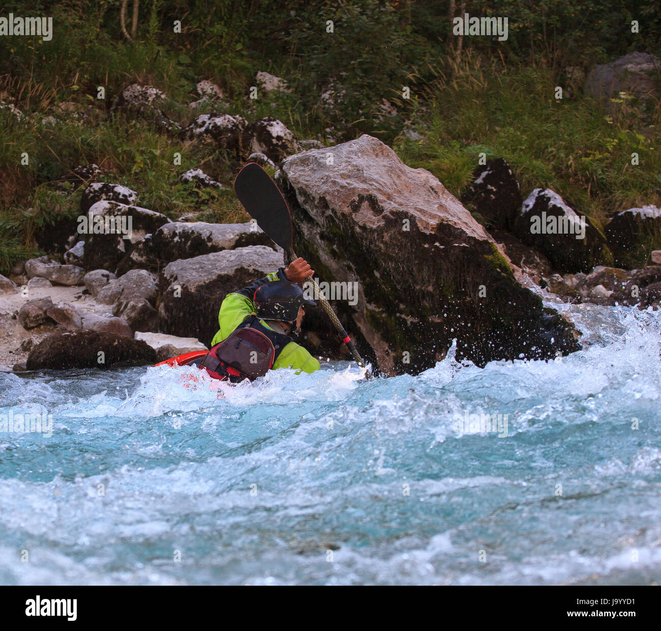 sport, sports, kayak, canoe, river, water, slovenia, humans, human beings, Stock Photo