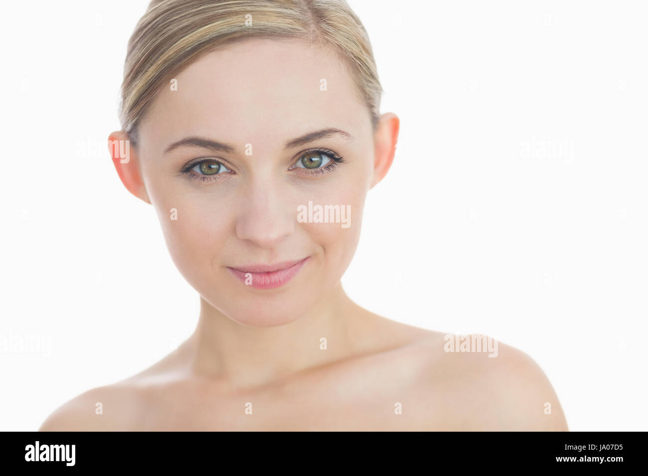 Closeup portrait of beautiful young woman over white background Stock ...