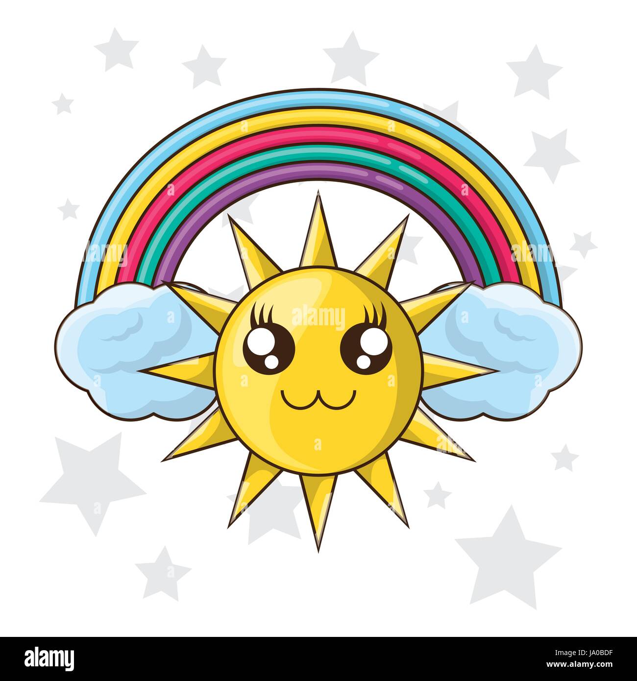 cute sun with over cloud and colorful rainbow Stock Vector Image & Art ...