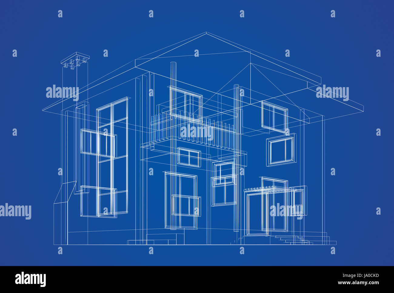 blue, house, building, model, design, project, concept, plan, draft ...