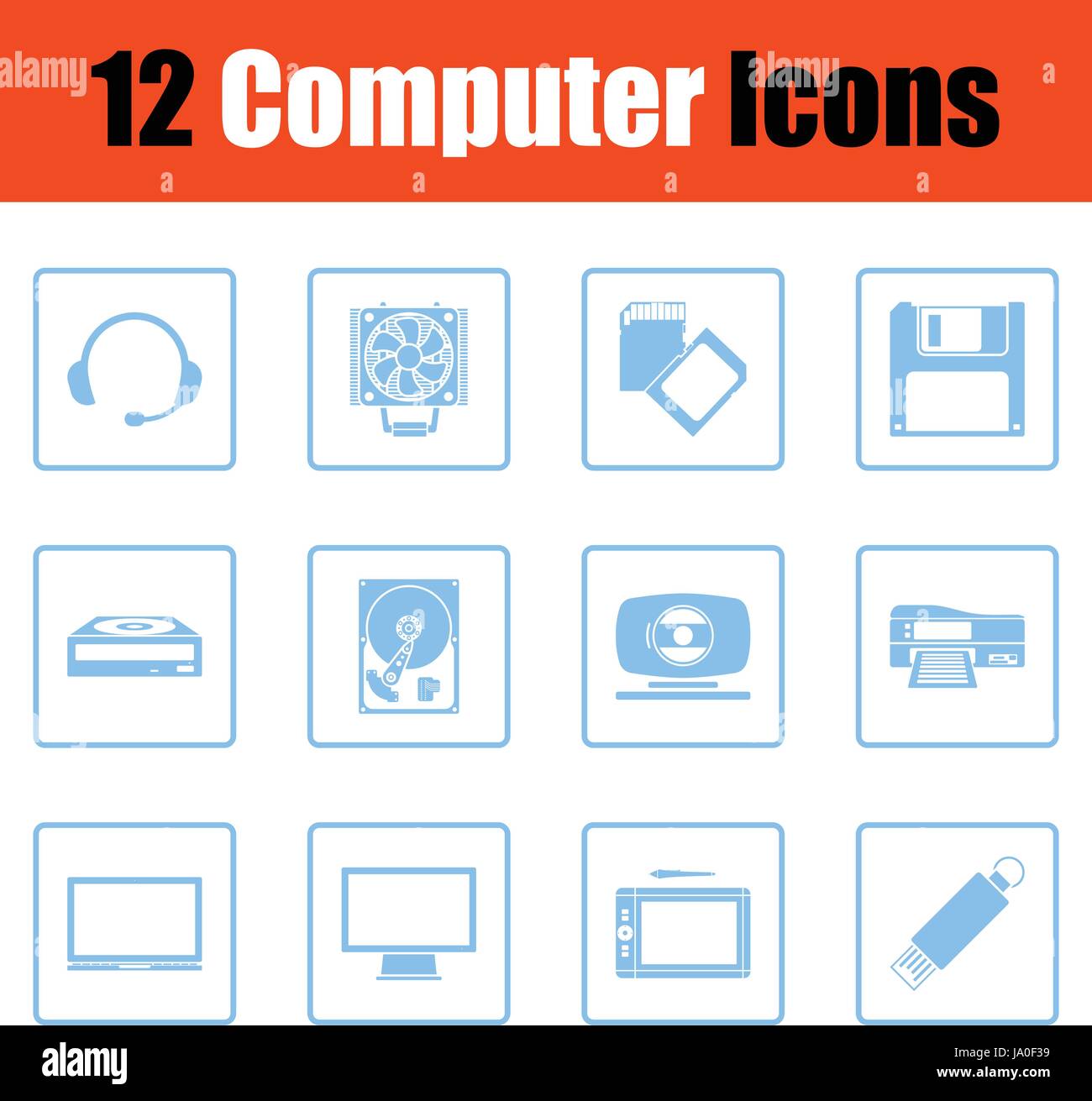 Set of computer icons. Blue frame design. Vector illustration Stock