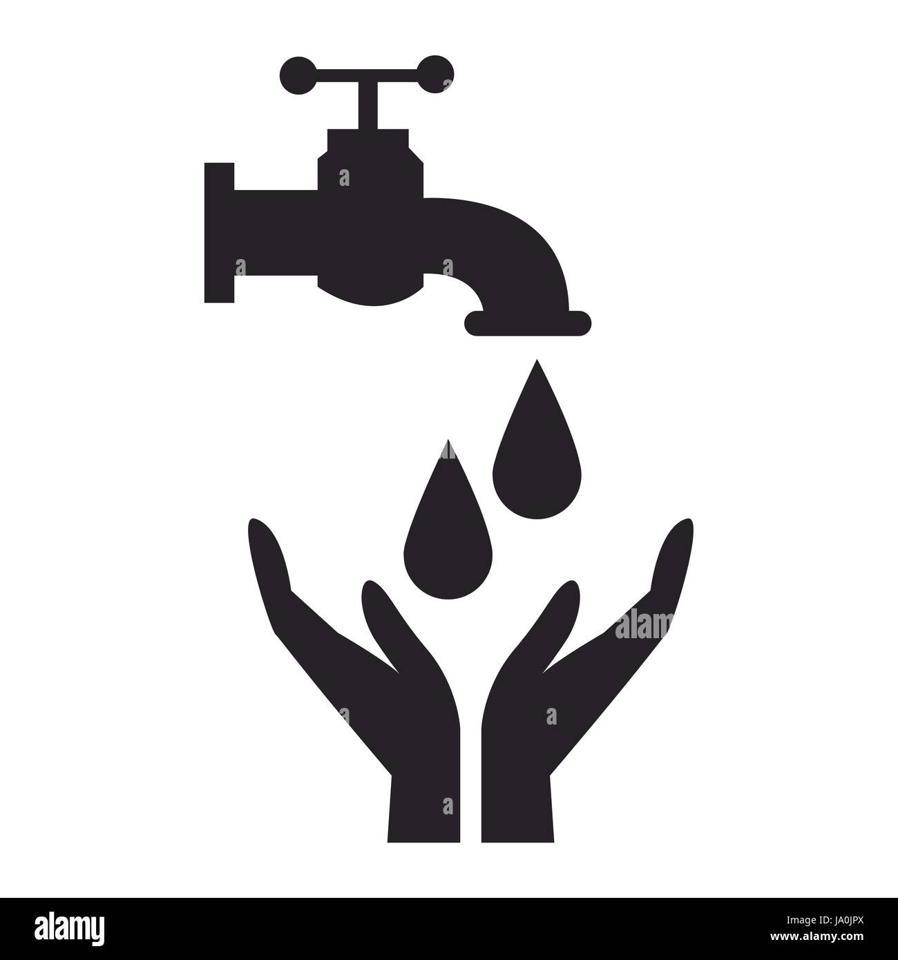 black silhouette house faucet with drop and hands Stock Vector Image ...