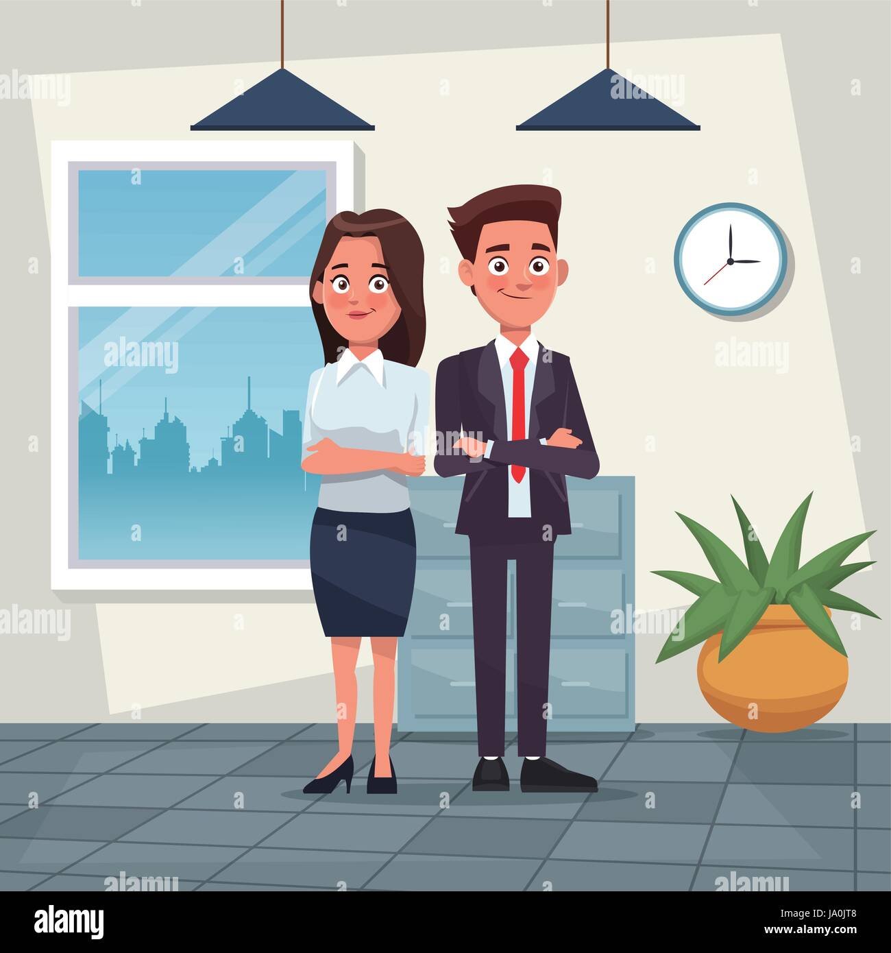 Color Background Workplace Office Full Body Set Pair Of Woman