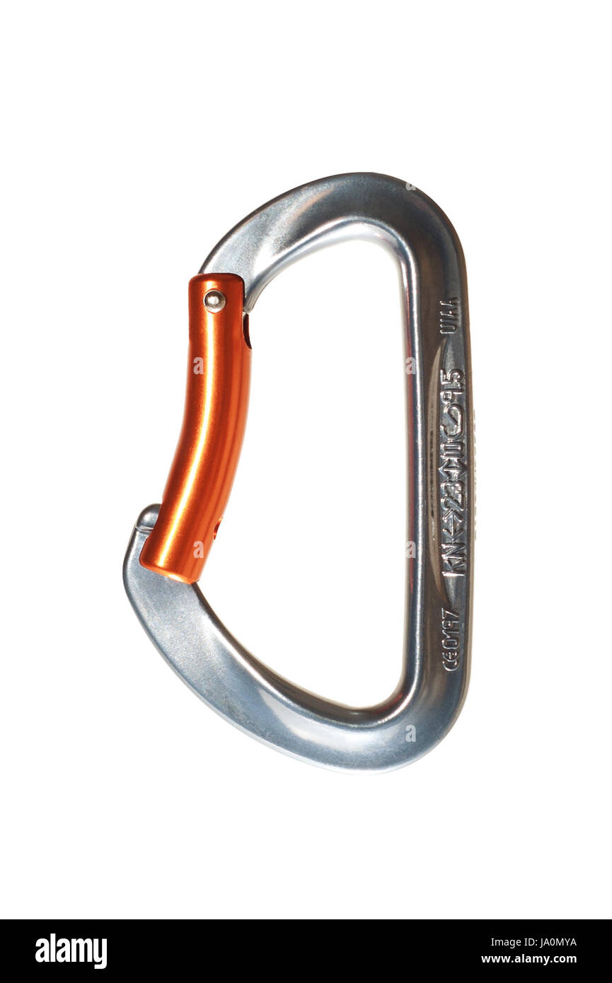 Nonlocking climbing carabiner isolated on the white background Stock