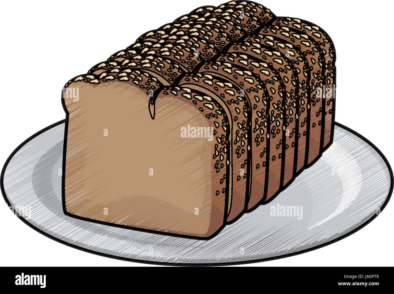 slice loaf of freshly baked bread wheat whole on plate Stock Vector ...