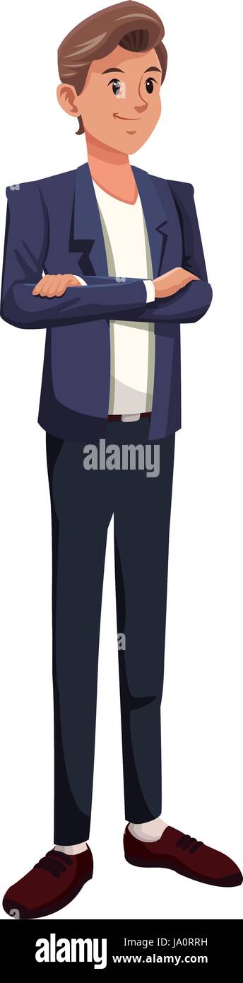 young man in casual clothes with arms crossed standing Stock Vector ...