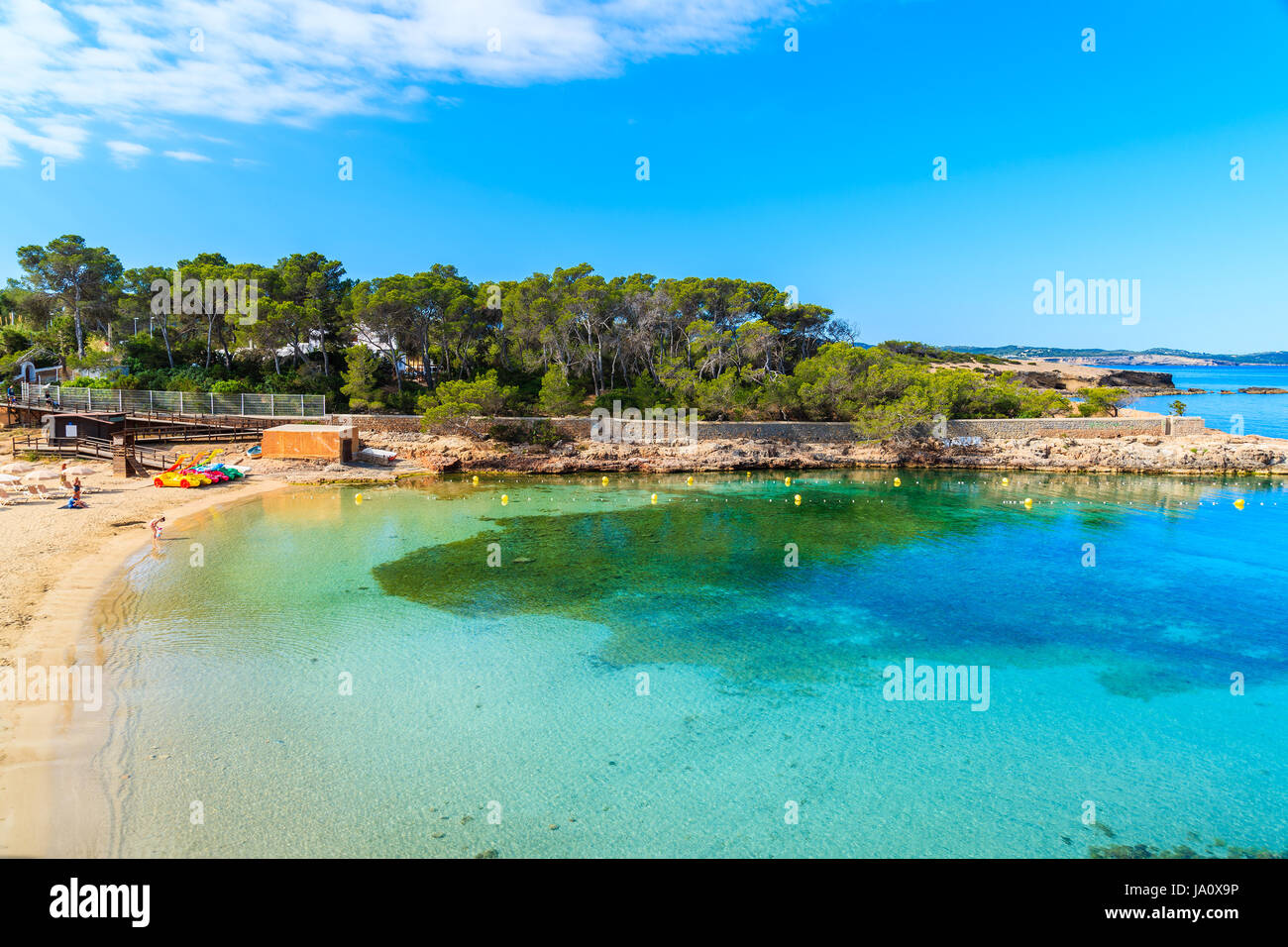 View of beautiful Cala Gracio beach at early morning, Ibiza island, Spain Stock Photo