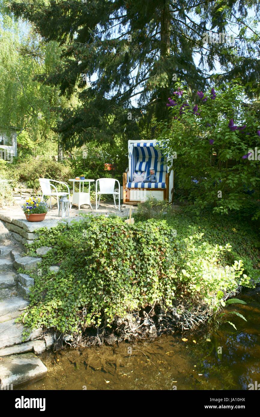 beach chair, garden, plant, romantic, romanticism, idyll, gardens, whiter, Stock Photo