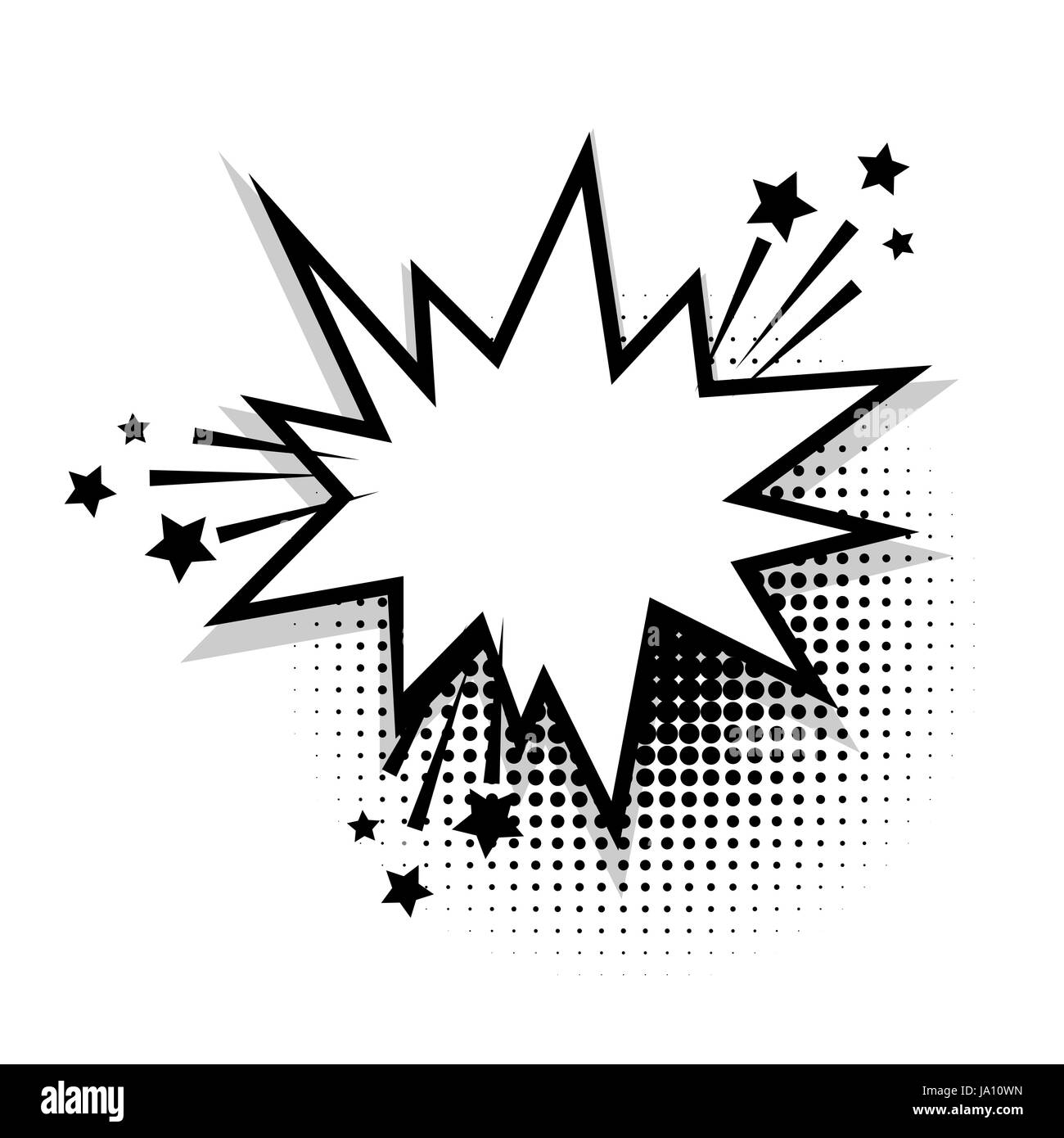 Star empty white comic book text balloon pop art. Bubble icon speech phrase. Cartoon funny label tag expression. Sound boom explosion effects. Adverti Stock Vector