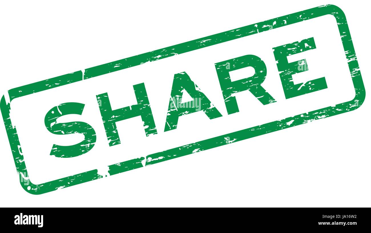 Grunge green share square rubber seal stamp on white background Stock Vector