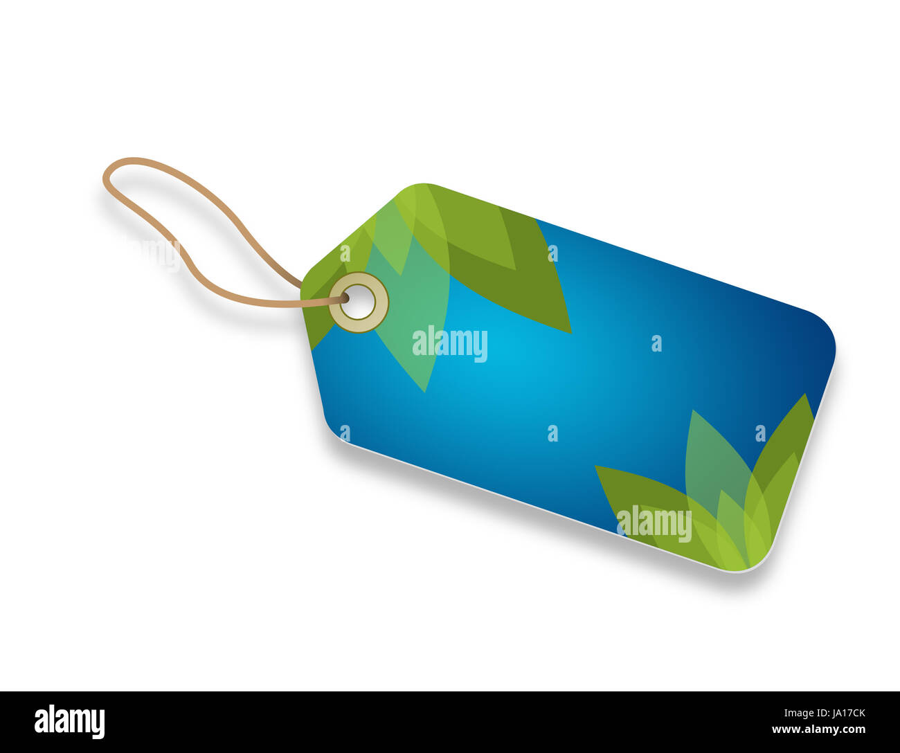 Blue price tag with green leafs on white background Stock Photo Alamy