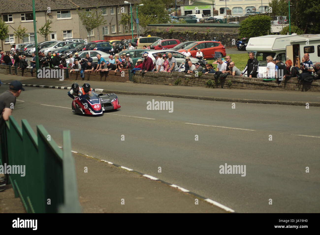 Isle of Man TT Races, Sidecar Qualifying Practice Race, Saturday 3 June 2017. Sidecar qualifying session.  Number 49, Gary Gibson and Daryl Gibson on their 600cc LCR Suzuki of the GDM Logistics team from Beverley, uk. Credit: Eclectic Art and Photography/Alamy Live News. Stock Photo