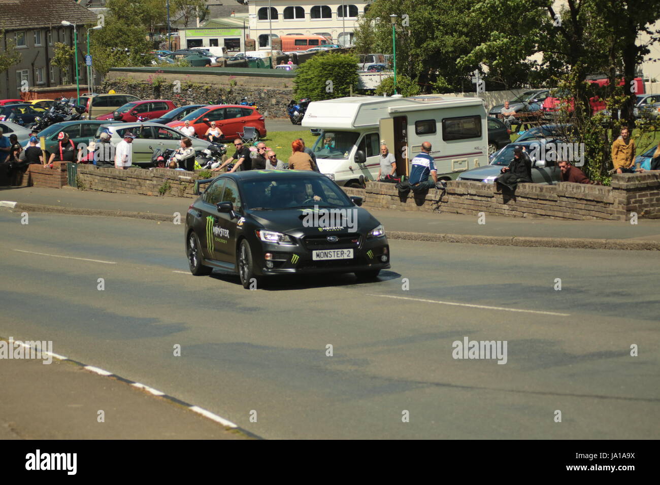 Isle of Man TT Races, Qualifying Practice Race, Saturday 3 June 2017 Monster Energy marshal and course inspection cars at Cruickshank's Corner, Ramsey Isle of Man. Credit: Eclectic Art and Photography/Alamy Live News Stock Photo