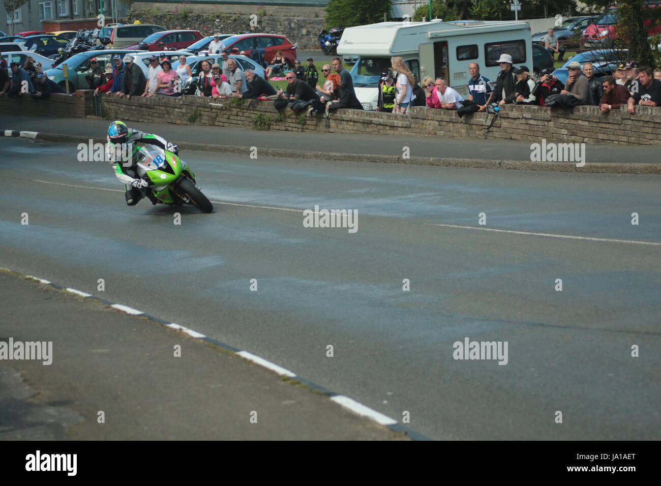 Isle of Man TT Races, Qualifying Practice Race, Saturday 3 June 2017.Sidecar Qualifying and Supersport qualifying session. Number 18, Martin Jessop of the Riders Motorcycles team from Yeovil, UK on a 675cc Triumph. Credit: Eclectic Art and Photography/Alamy Live News Stock Photo
