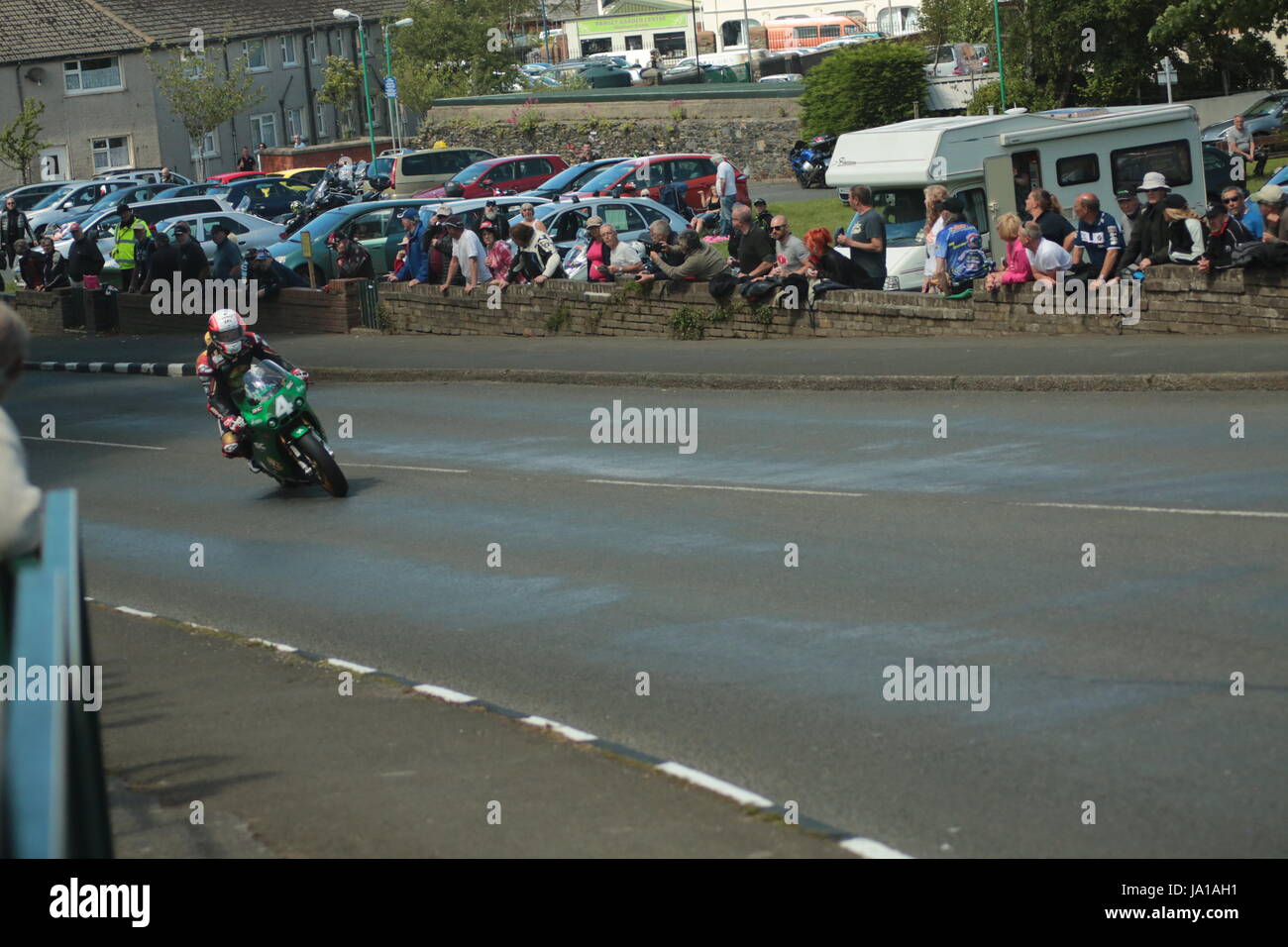 Isle of Man TT Races, Qualifying Practice Race, Saturday 3 June 2017.Sidecar Qualifying and Supersport/Lightweight/Newcomers (all classes) qualifying session. Number 4, Ian Hutchinson from Bingley at Cruickshanks Corner, Ramsey, Isle of Man. Credit: Eclectic Art and Photography/Alamy Live News Stock Photo
