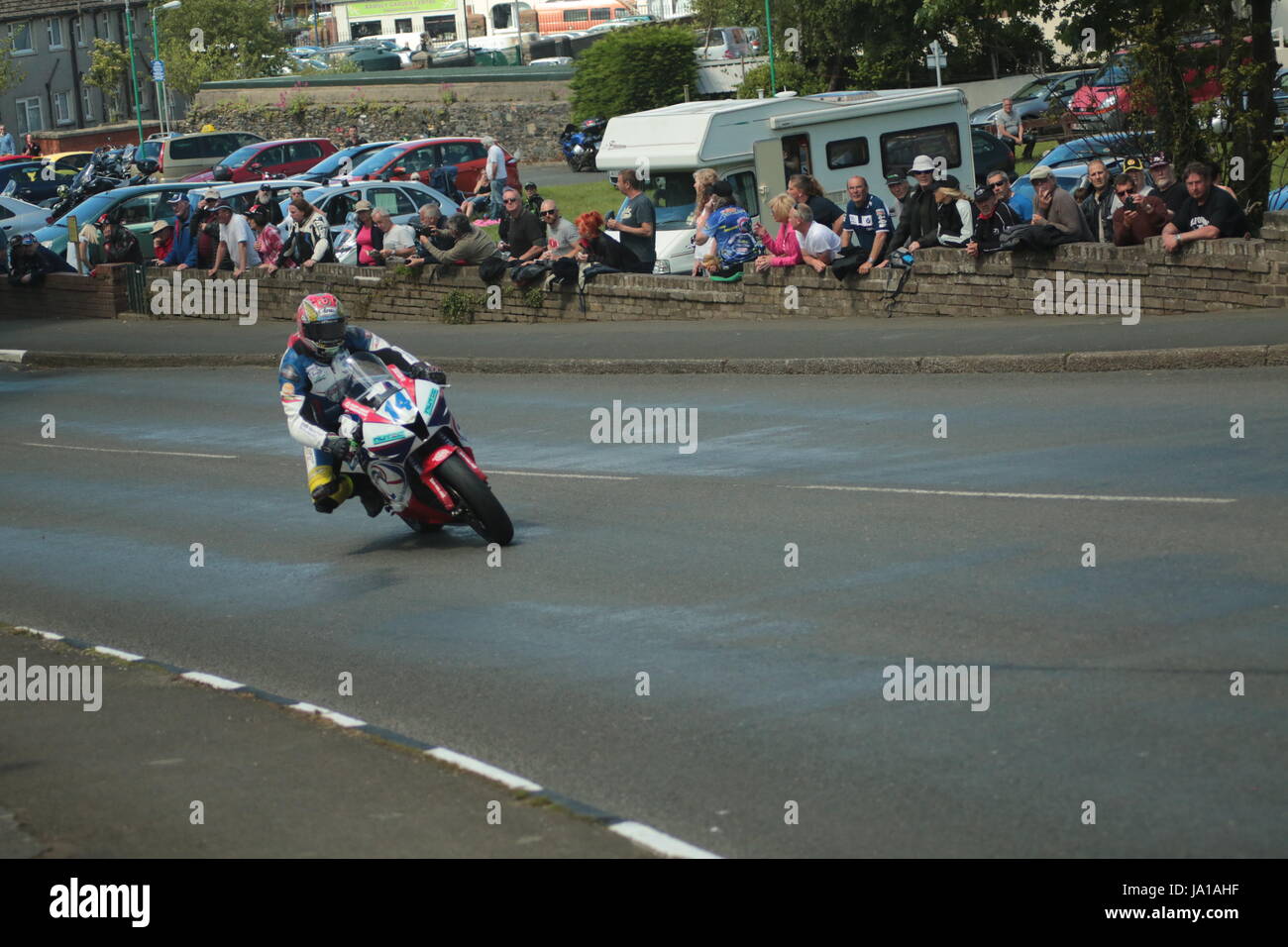 Isle of Man TT Races, Qualifying Practice Race, Saturday 3 June 2017.Sidecar Qualifying and Supersport/Lightweight/Newcomers (all classes) qualifying session. Number 14, Dan Kneen of Team Penx13.com BMW Motorrad Motorsport of Onchan, Isle of Man. Credit: Eclectic Art and Photography/Alamy Live News Stock Photo