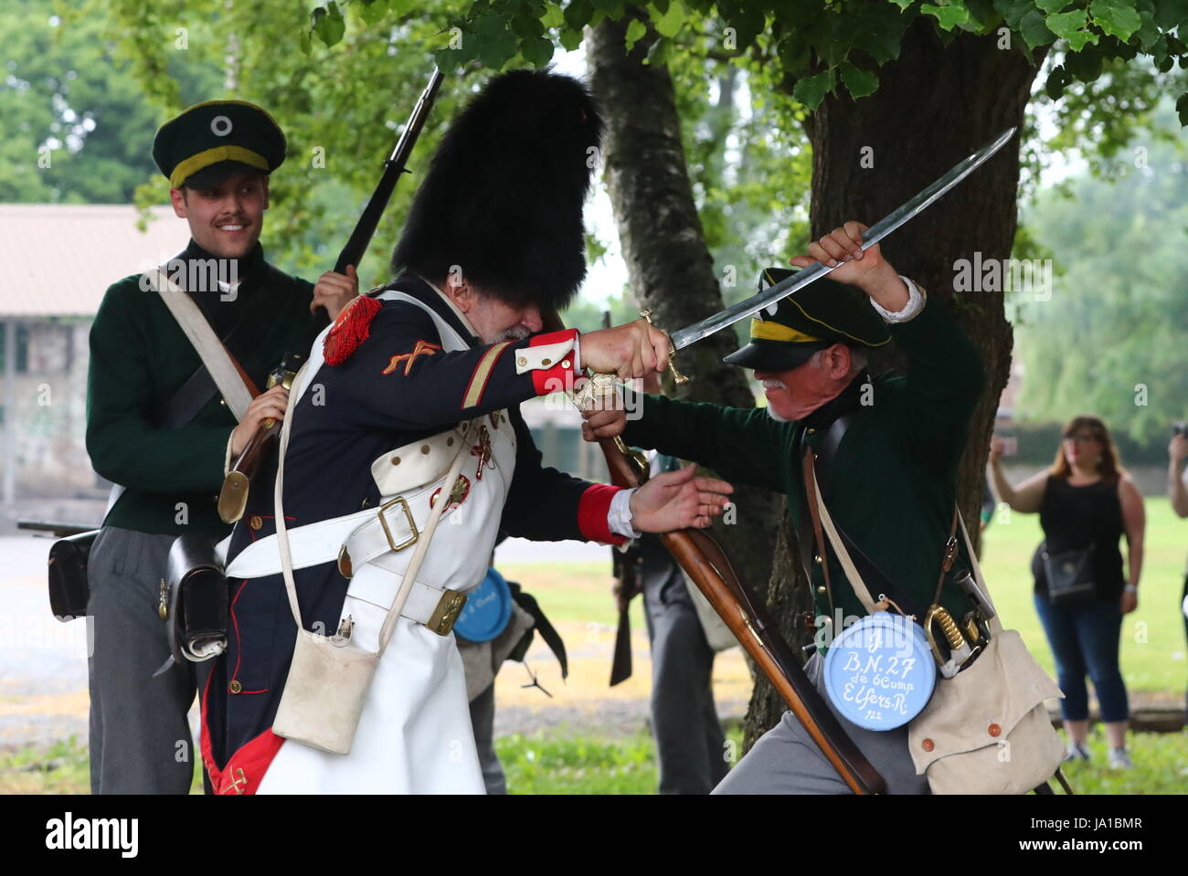 Ligny, Belgium. 3rd June, 2017. Participants take part in the re-enactment of the Battle of Ligny, in Ligny, Belgium, June 3, 2017. The Battle of Ligny took place on June 16, 1815, and was the final victory in the military career of Napoleon Bonaparte in which his troops defeated a Prussian force. Credit: Gong Bing/Xinhua/Alamy Live News Stock Photo