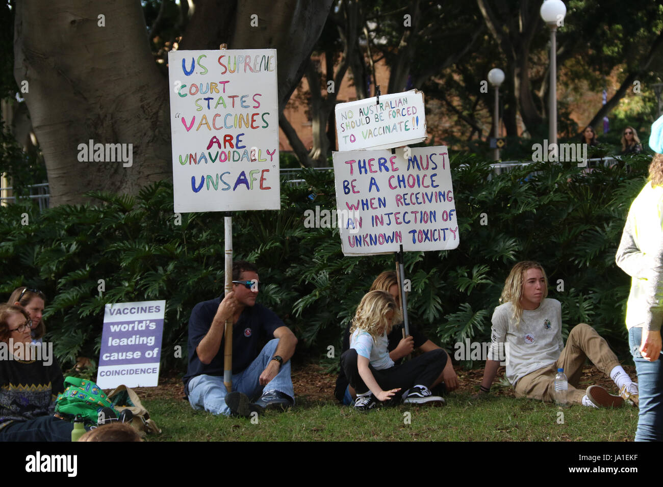 Sydney, Australia. 4 June 2017. Protesters against government compulsory vaccination of children rallied outside Sydney Town Hall before marching to Archibald Fountain, Hyde Park. “We look forward to a day of unity in NSW and to send a strong message to the government that No Jab No Play and No Jab No Pay are discriminatory and we say No Way!” Credit: Richard Milnes/Alamy Live News Stock Photo