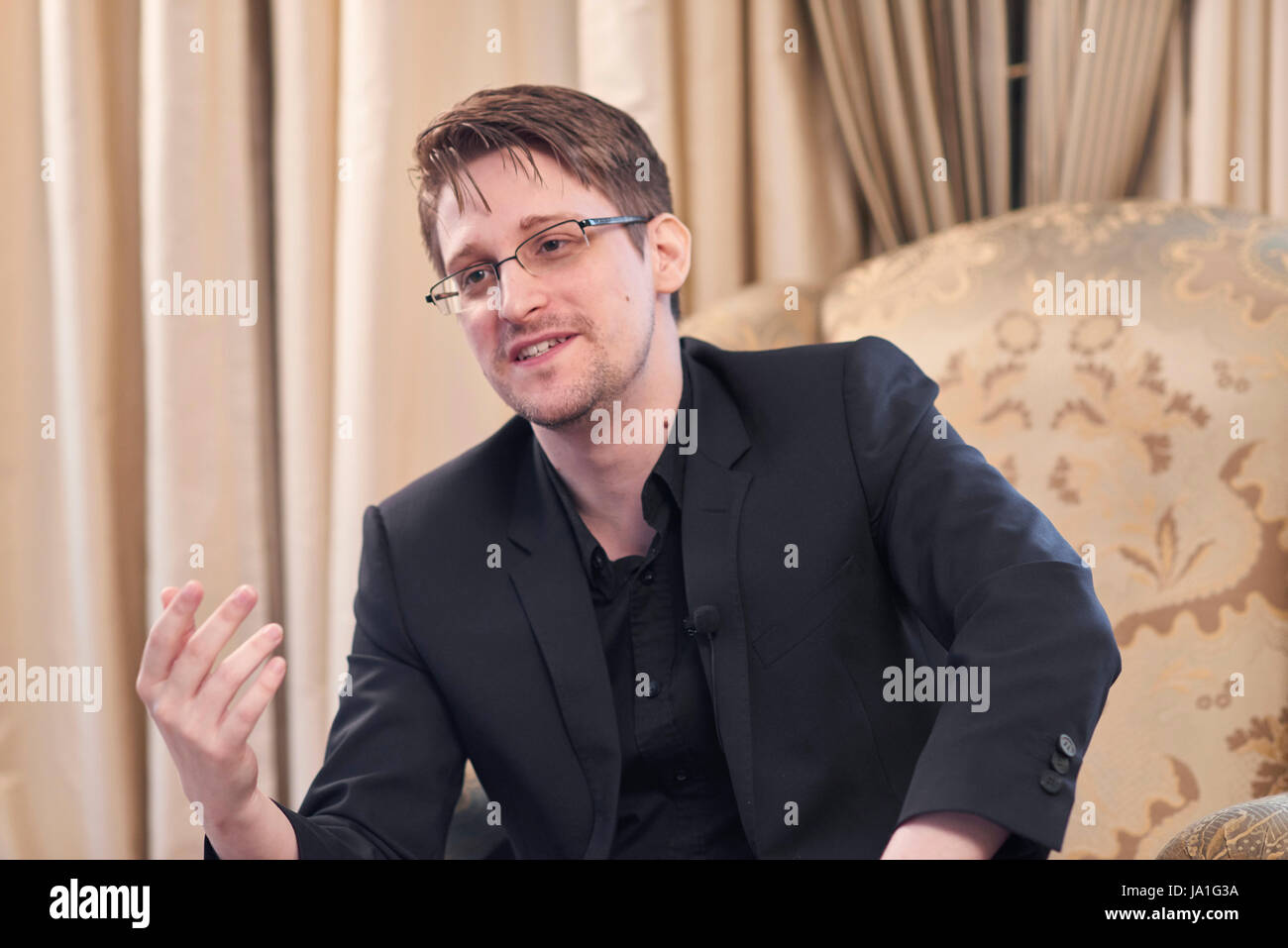 Edward Snowden at 29th May in Moscow Stock Photo
