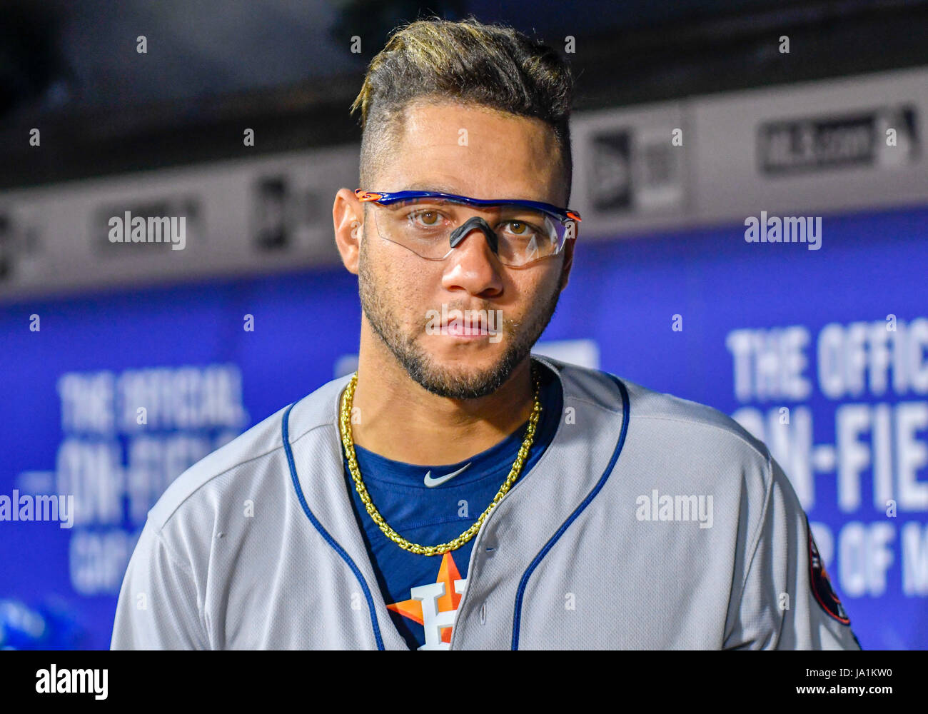 JUN 02, 2017: Houston Astros first baseman Yuli Gurriel #10 during an MLB  game between the Houston Astros and the Texas Rangers at Globe Life Park in  Arlington, TX Houston defeated Texas