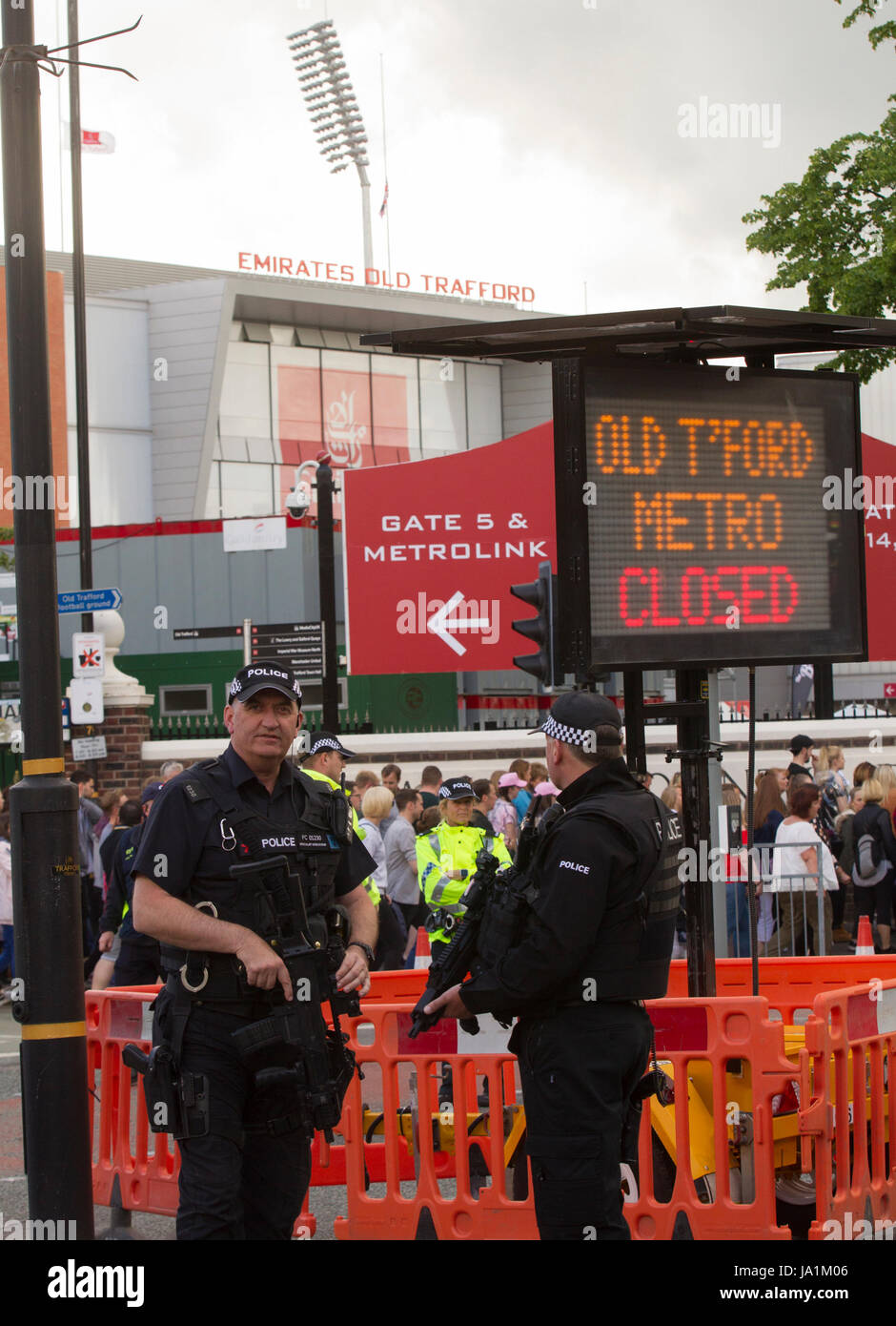 Manchester, UK. 4th June, 2017. Tight security with armed police at the One love concert at the Emirates Old Trafford stadium. Manchester Picture Credit: GARY ROBERTS/Alamy Live News Stock Photo