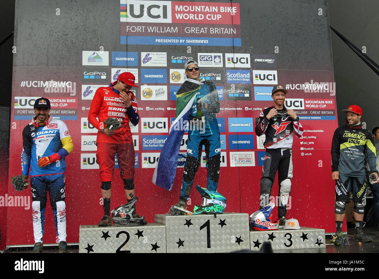 Fort William, Scotland. 4th June, 2017. Mens Podium from left Marcelo