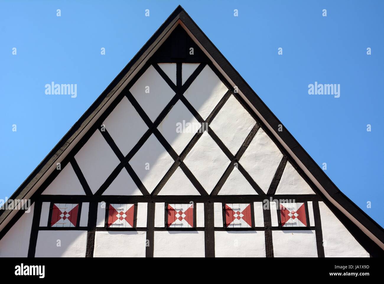 frame-work, facade, pointed roof, redecorates, restores, house, building, home, Stock Photo