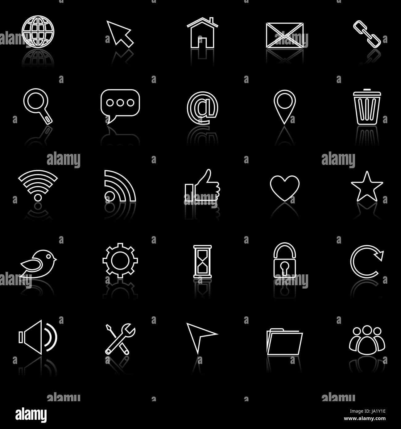 Website line icons with reflect on black background, stock vector Stock ...