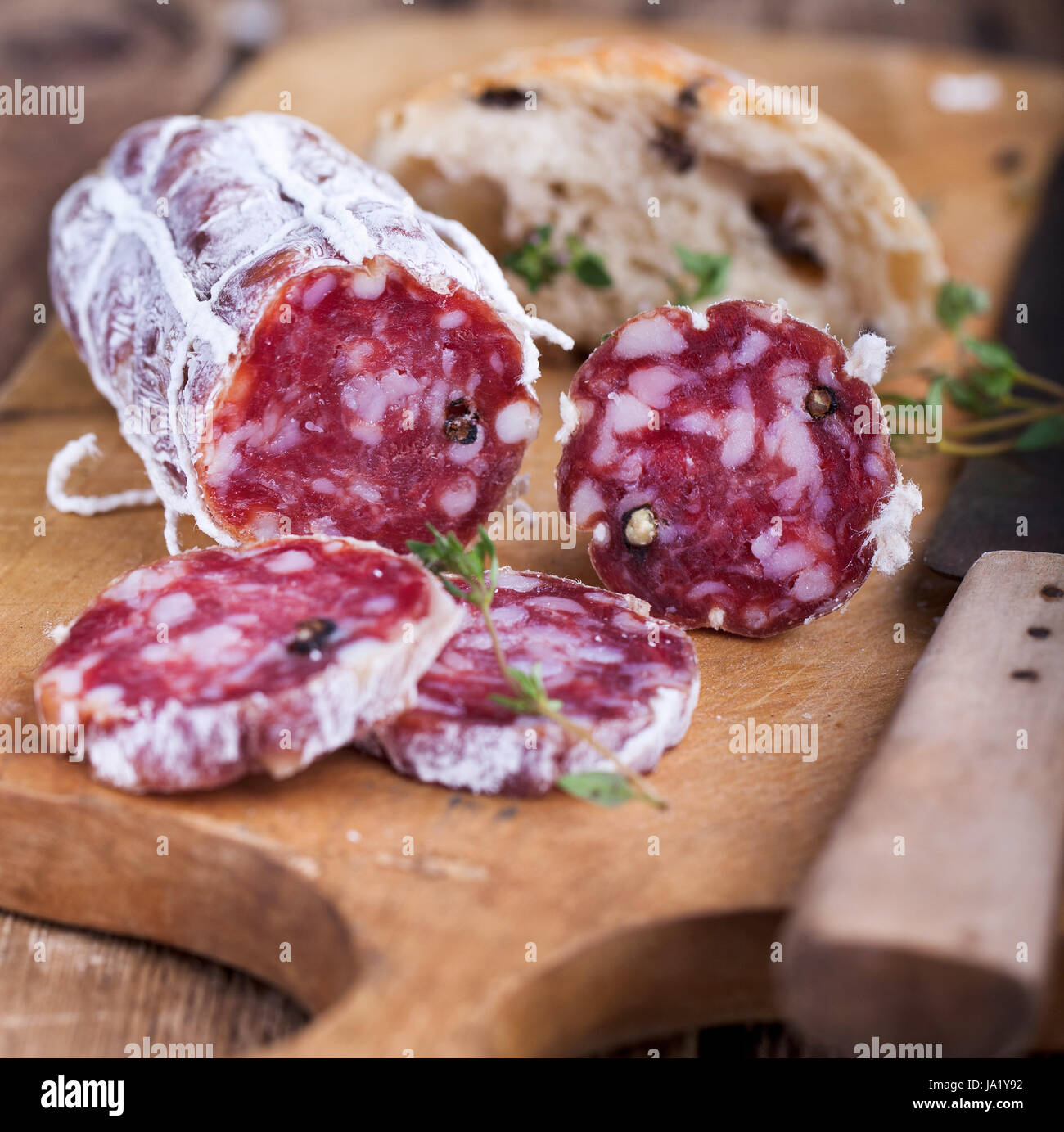 bread, mediterran, salami, rustical, rustic, thyme, sausage, fall ...