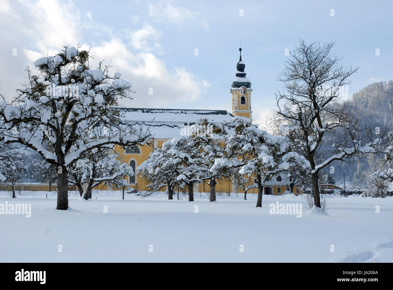 winter, bavaria, monastery, winter landscape, convent, snow, tree, trees, Stock Photo