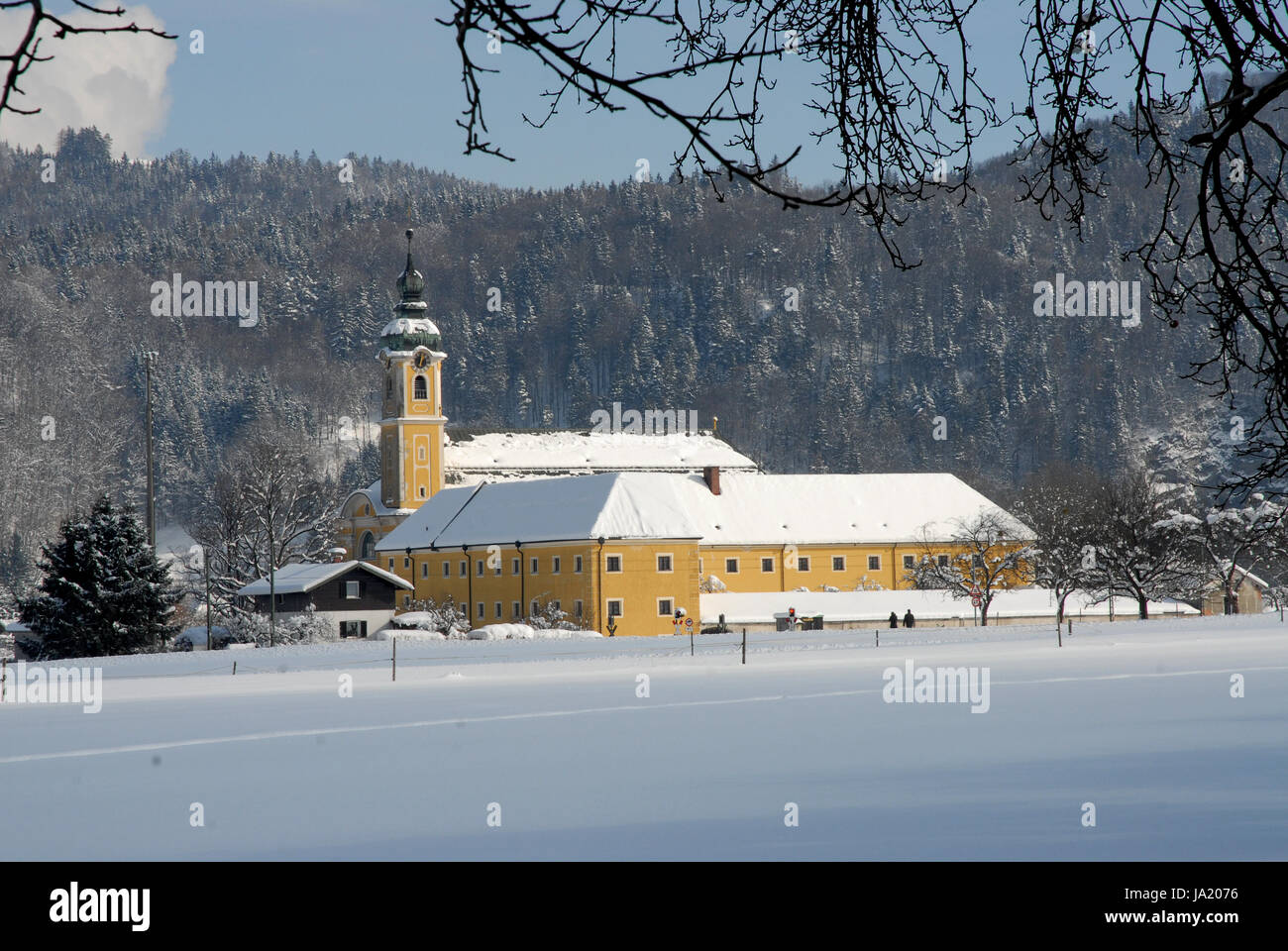 winter, bavaria, monastery, winter landscape, convent, snow, tree, trees, Stock Photo