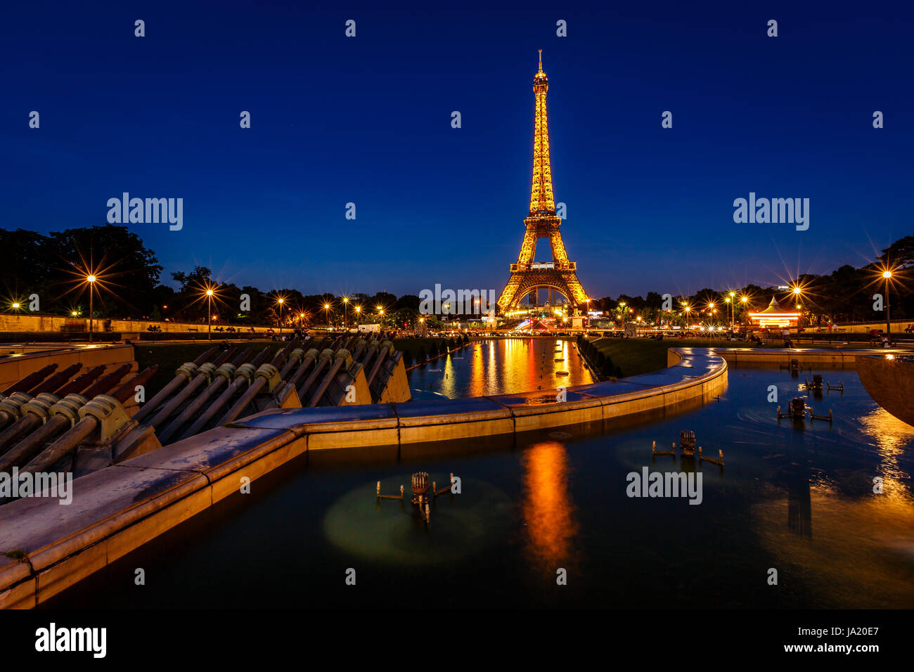 PARIS JUNE 29 Eiffel Tower light show at dawn on June 29, 2013 in
