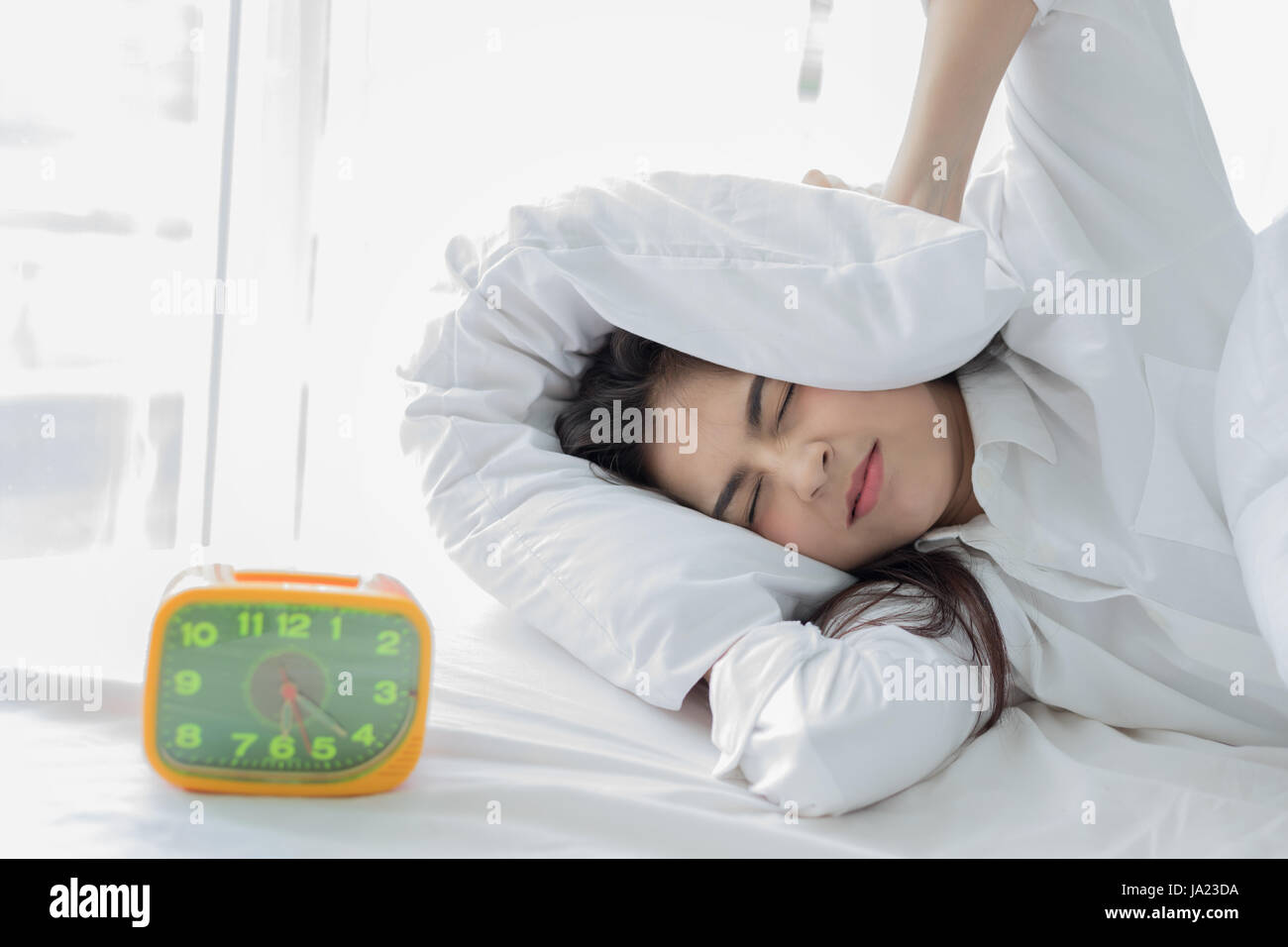 Asian Woman Hates Waking Up Early In The Morning Sleepy Girl