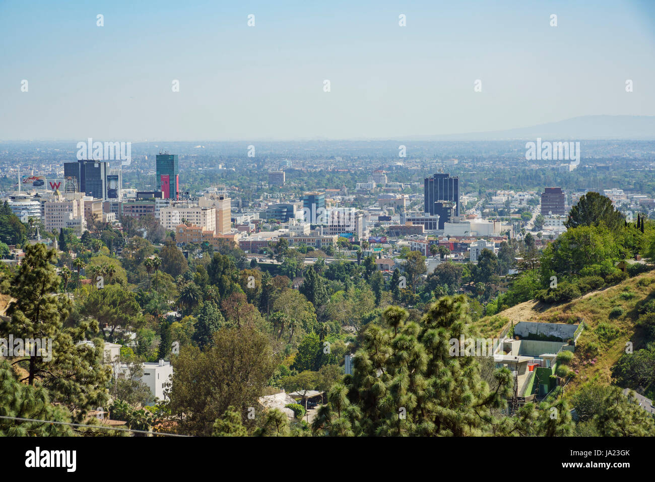 Los Angeles, APR 12: Aerial view of Hollywood area on APR 12, 2017 at ...