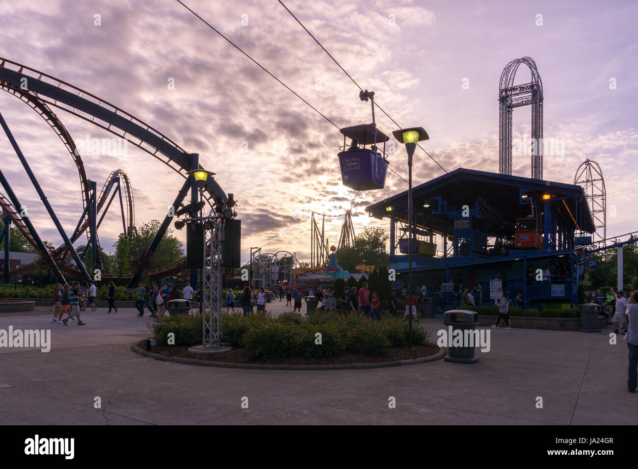 Sunset at Amusement Park Stock Photo