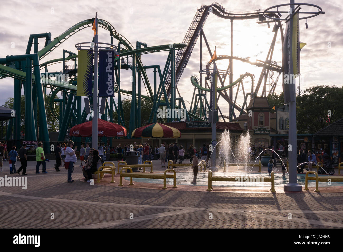 Sunset at Amusement Park Stock Photo