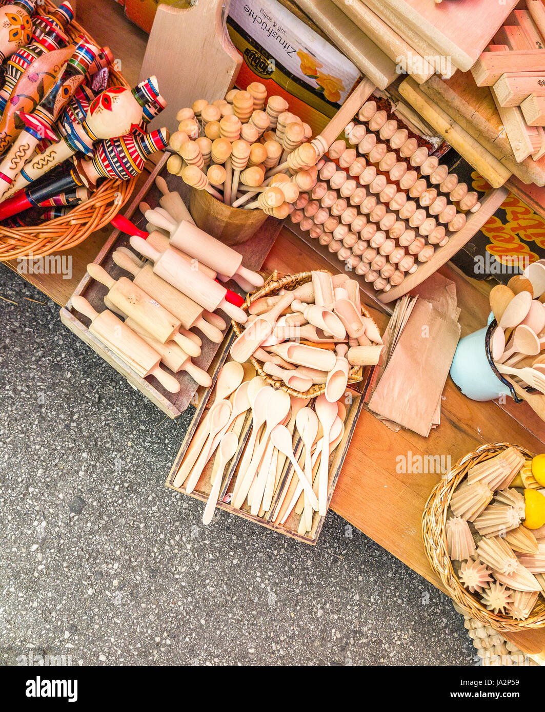 ZAGREB, CROATIA MAY 10, 201T Variety of traditional souvenirs for sale at Dolac Market Stock