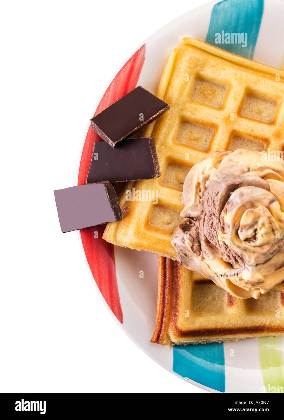 Dessert, Belgian waffles with ice cream and chocolate Stock Photo - Alamy
