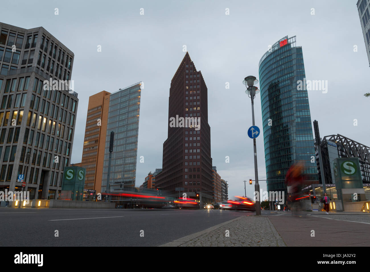 The Potsdamer Platz, an important public square and traffic intersection in the center of Berlin, with modern architec Stock Photo