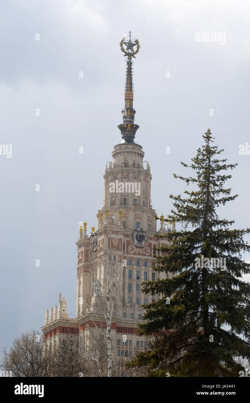 Moscow State University, one of the Seven Sisters skyscrapers designed in the Stalinist style, built from 1947 to 1953 in Baroque and Gothic style Stock Photo