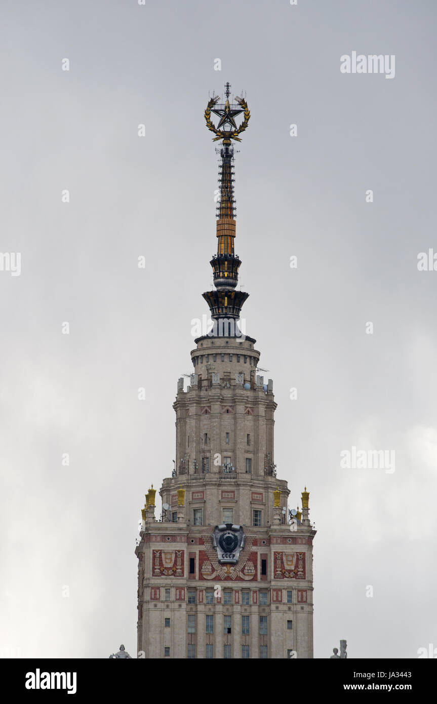 Moscow State University, one of the Seven Sisters skyscrapers designed in the Stalinist style, built from 1947 to 1953 in Baroque and Gothic style Stock Photo