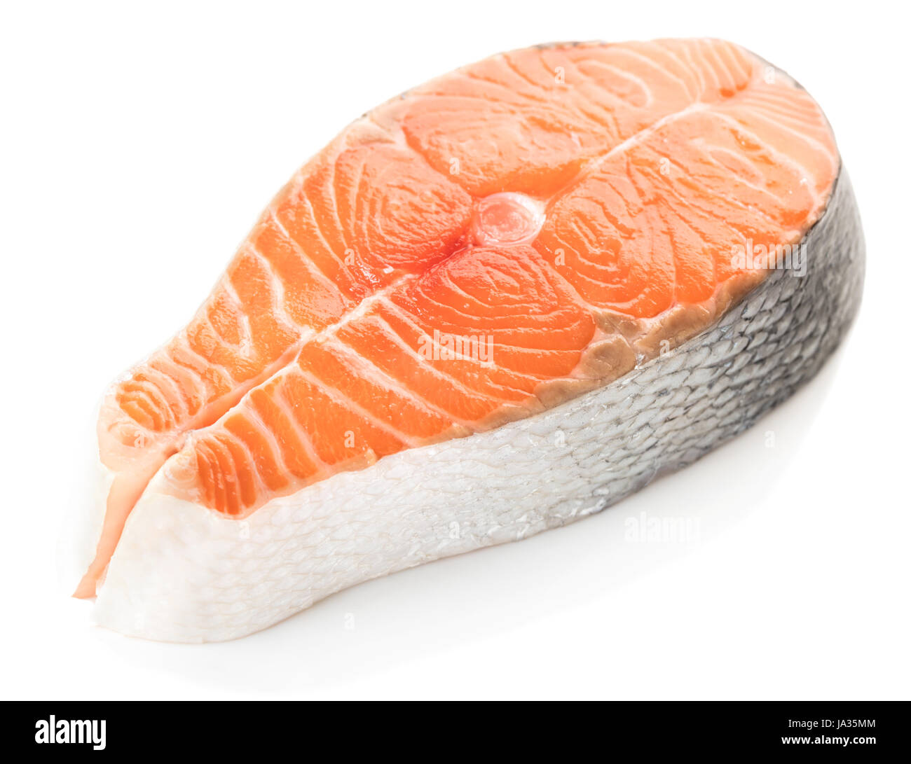 salmon steak close-up isolated on white background Stock Photo - Alamy