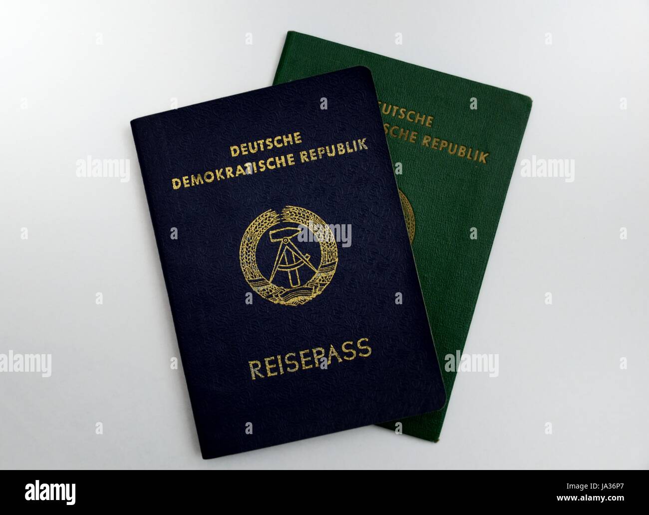 passport (blue) and service passports (green) of the gdr Stock Photo