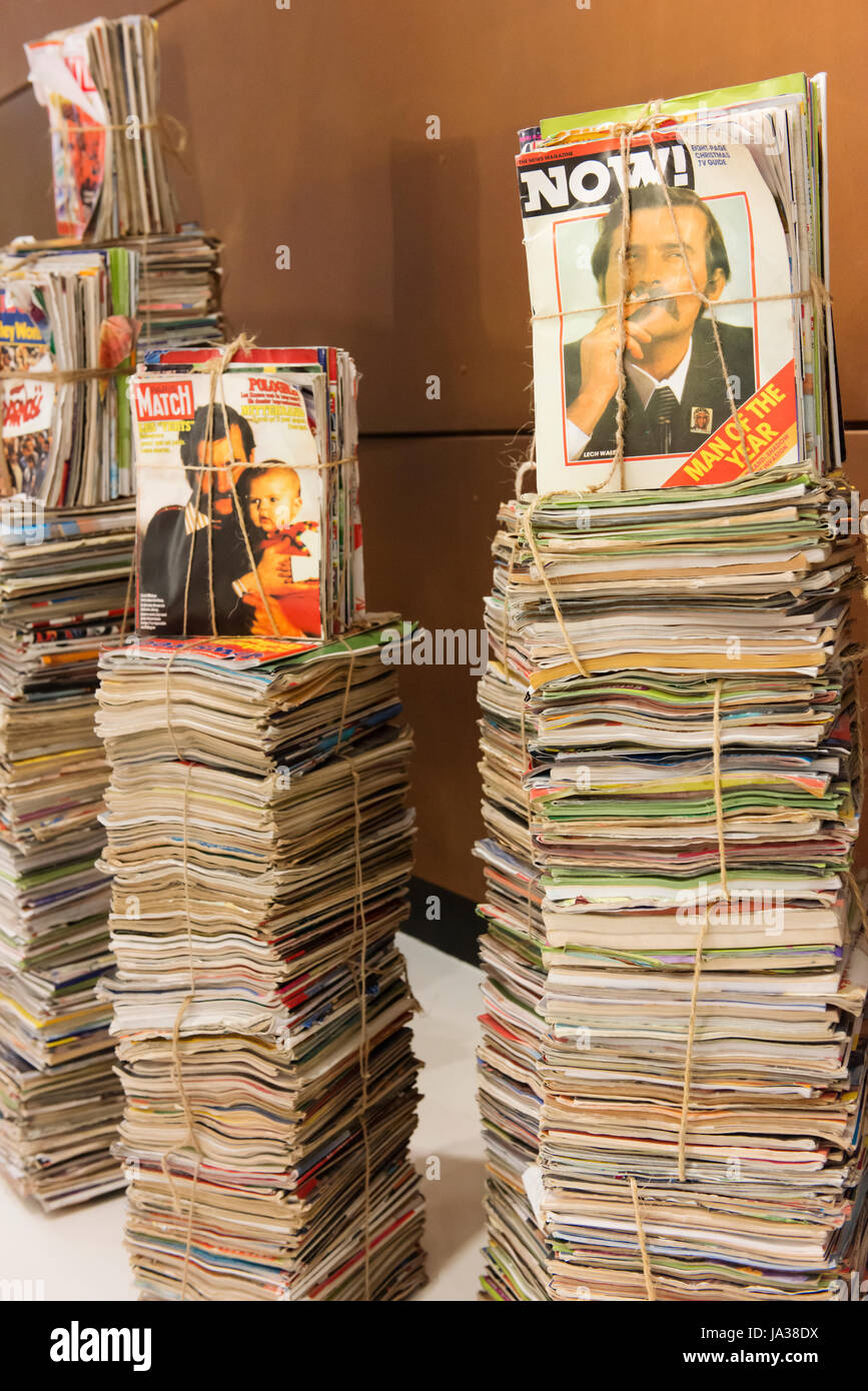 Displays inside the European Solidarity Centre, built to commemorate the Solidarity movement and other protests movements in communist eastern Europe. Stock Photo