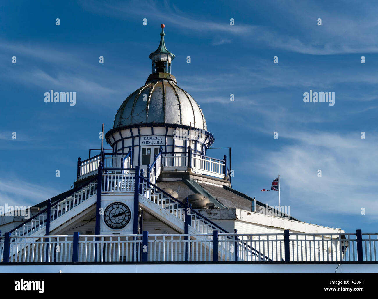 Ornate domed cupola and zinc roof with finial of the Camera Obscura, Eastbourne Pier, East Sussex, England, UK. Stock Photo