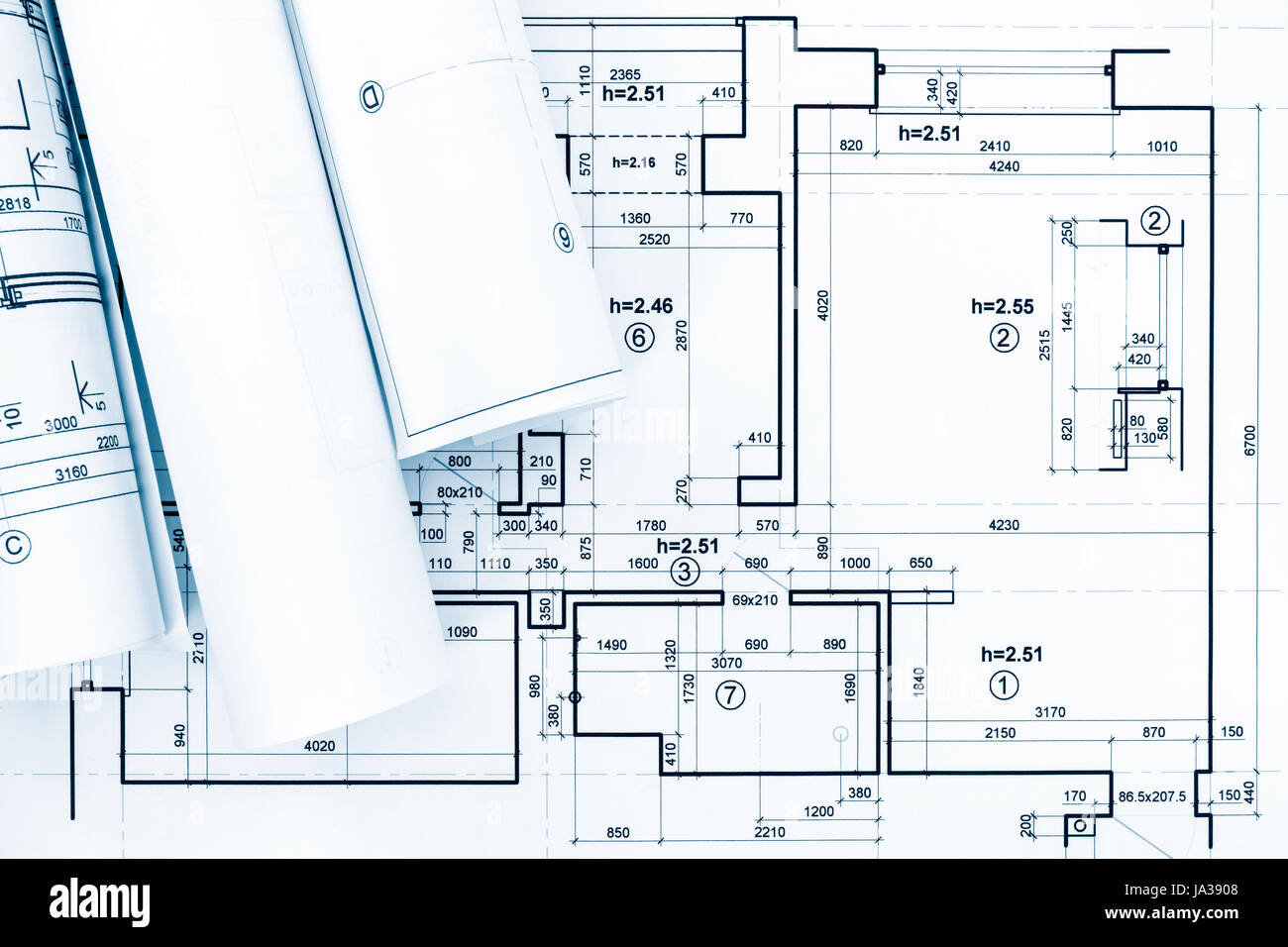 architectural and engineering drawings on architect workplace top view Stock Photo Alamy