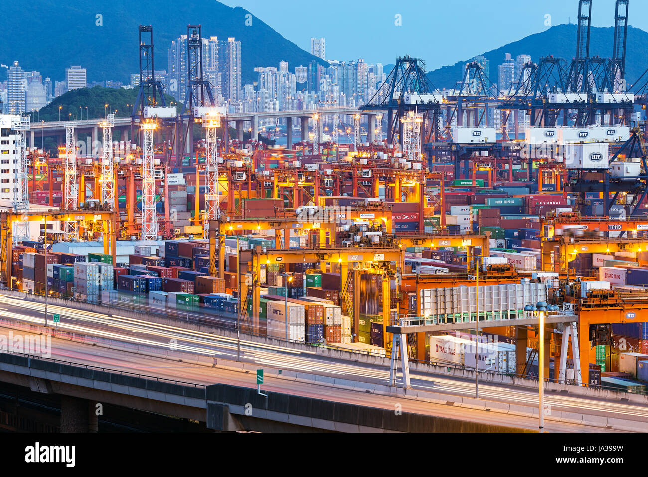 Lot's of cargo freight containers in the Hong Kong Stock Photo Alamy